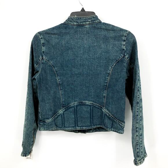 FREE PEOPLE x WE THE FREE Fast Lane Denim Moto Jacket Small Alchemy Blue NWT - Picture 8 of 13
